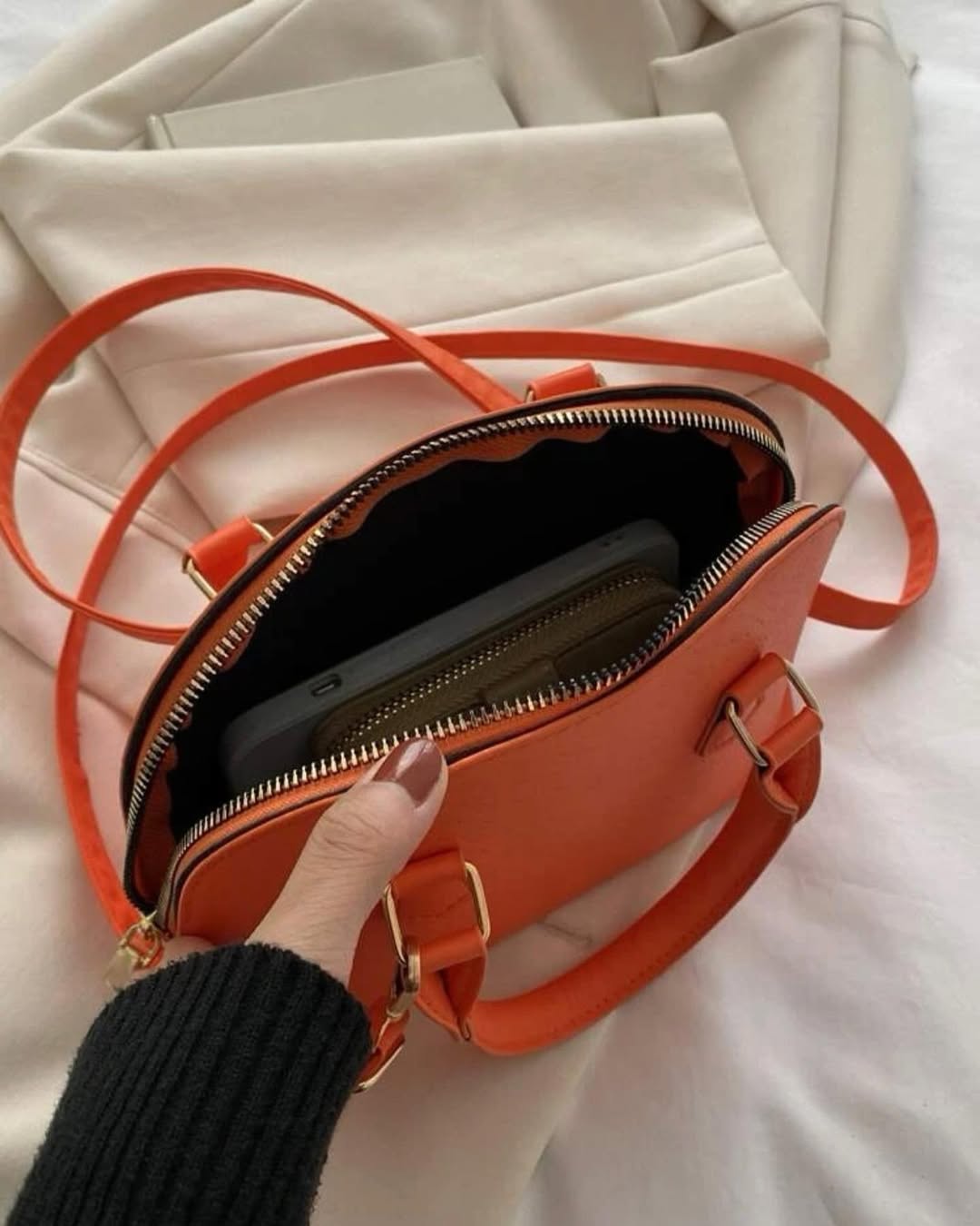 sac à main bandoulière semi cuir (ORANGE)