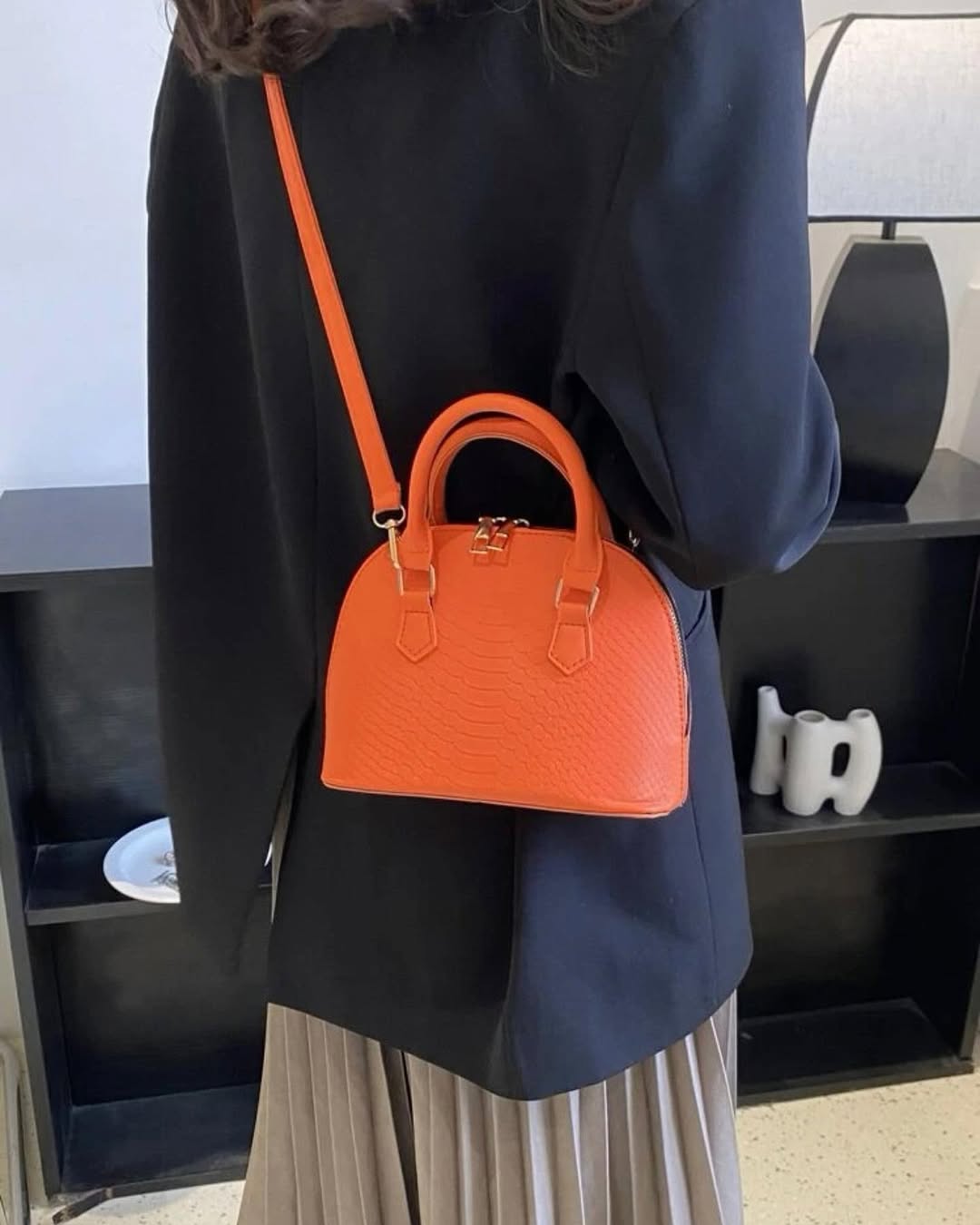 sac à main bandoulière semi cuir (ORANGE)